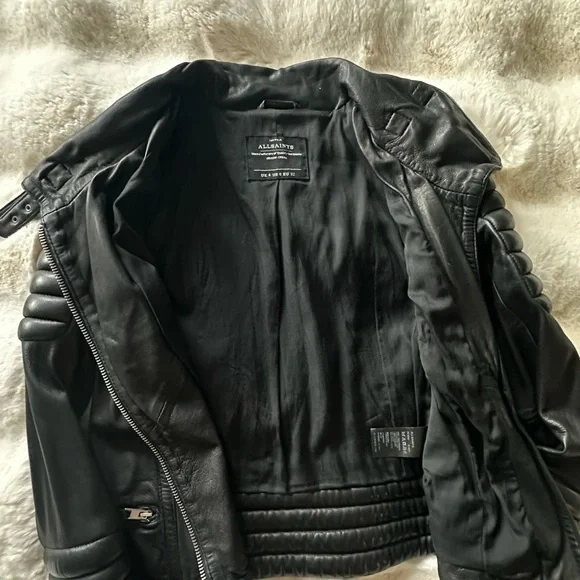All Saints Quilted Black Leather Jacket - Picture 6 of 15